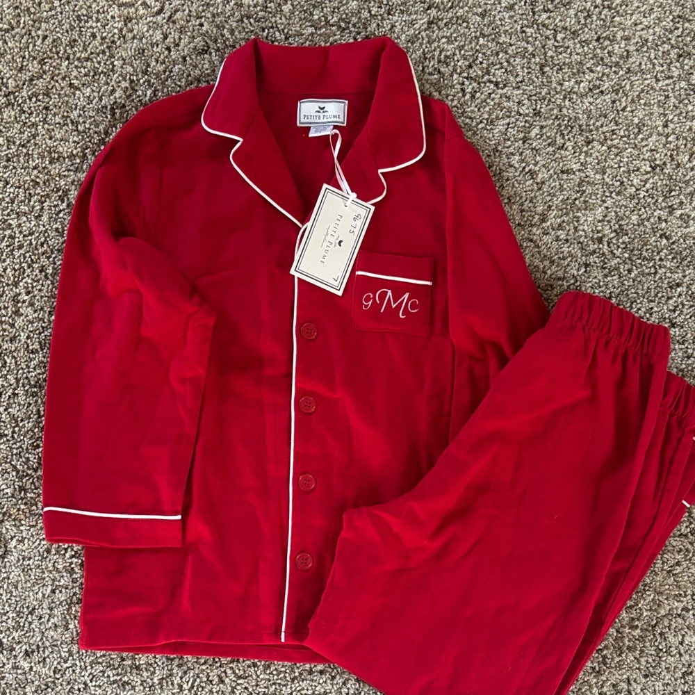Red Kids Pajamas with White Trim